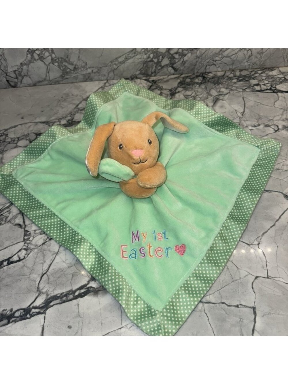 BABY STARTERS Green Bunny Lovey Security Blanket My 1st Easter Polka Dots Satin